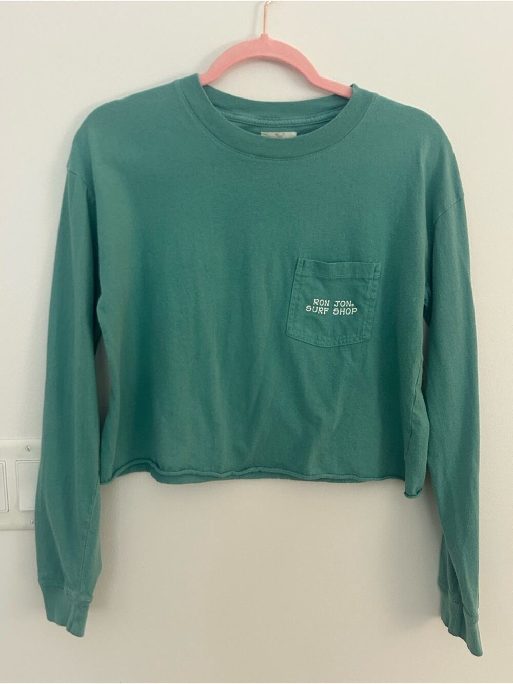Ron Jon Surf Shop Women’s Small Green Cropped Long Sleeve Tee Coastal Surf